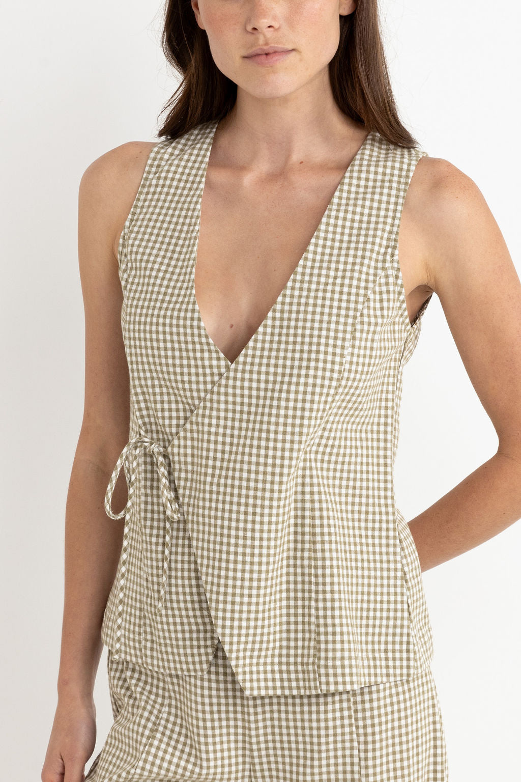 Lola Check Wrap Front Vest Top