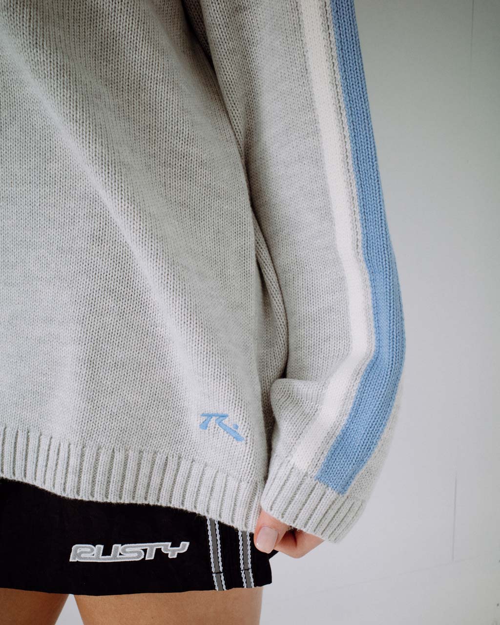 White Lines Long Sleeve Crew Knit