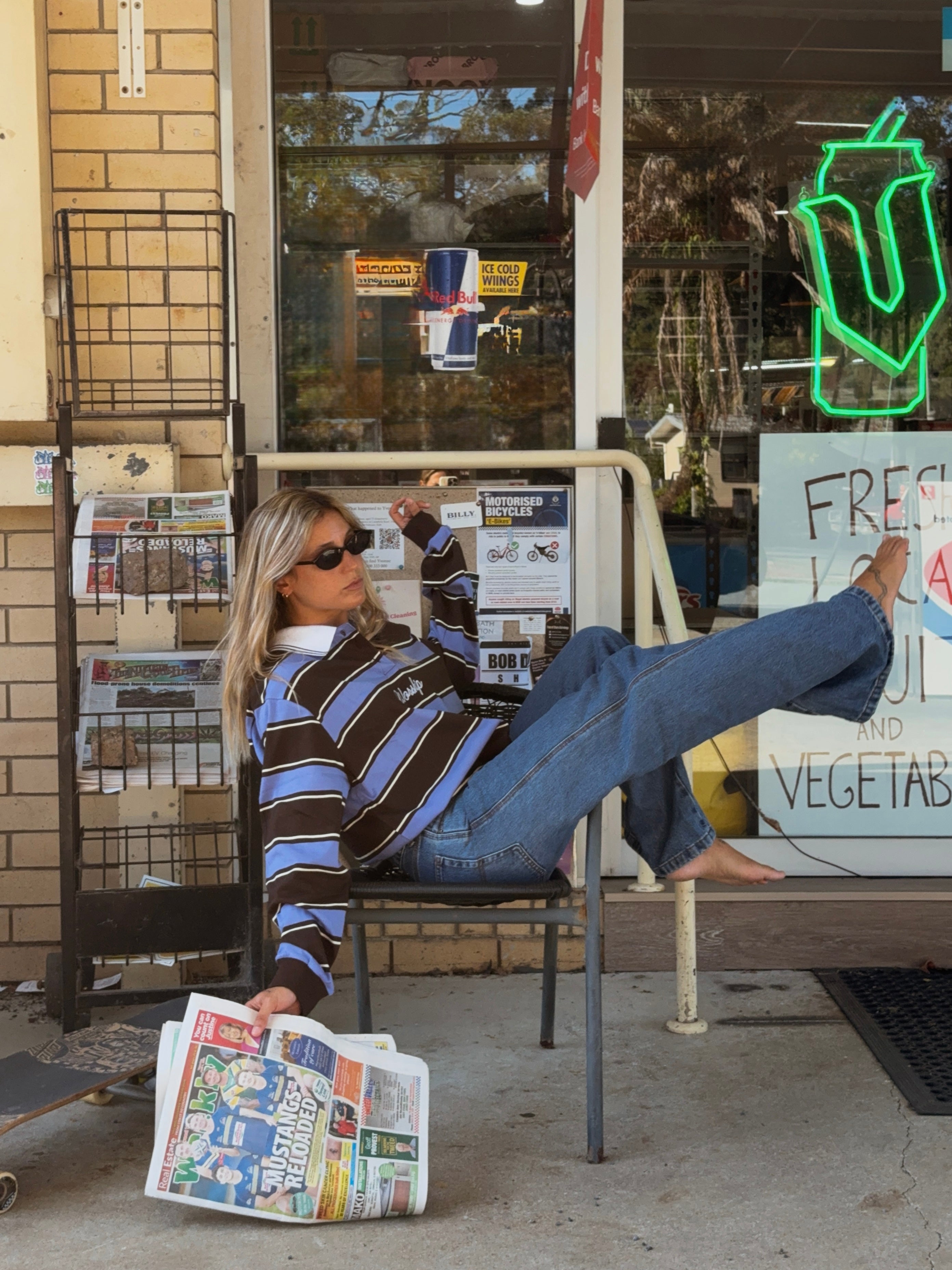 Coed Striped Long Sleeve Polo