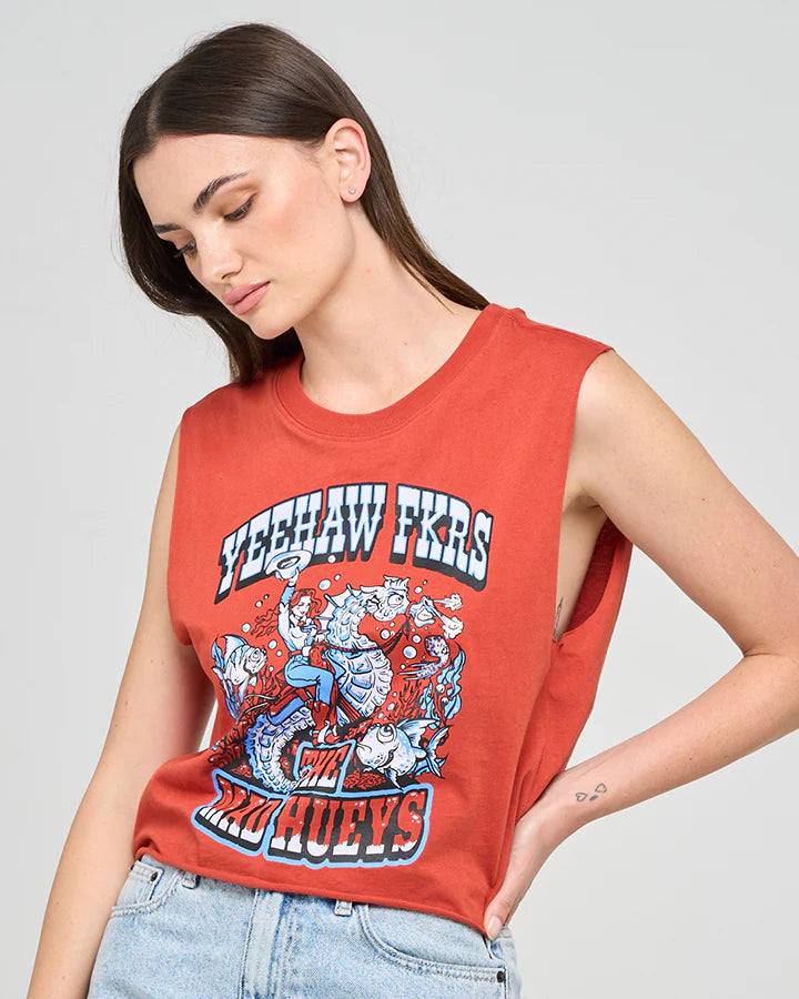 Yee Haw Seahorse Crop Muscle - Red