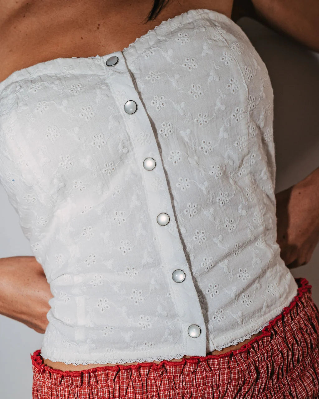 Mandy Button Up Strapless Top