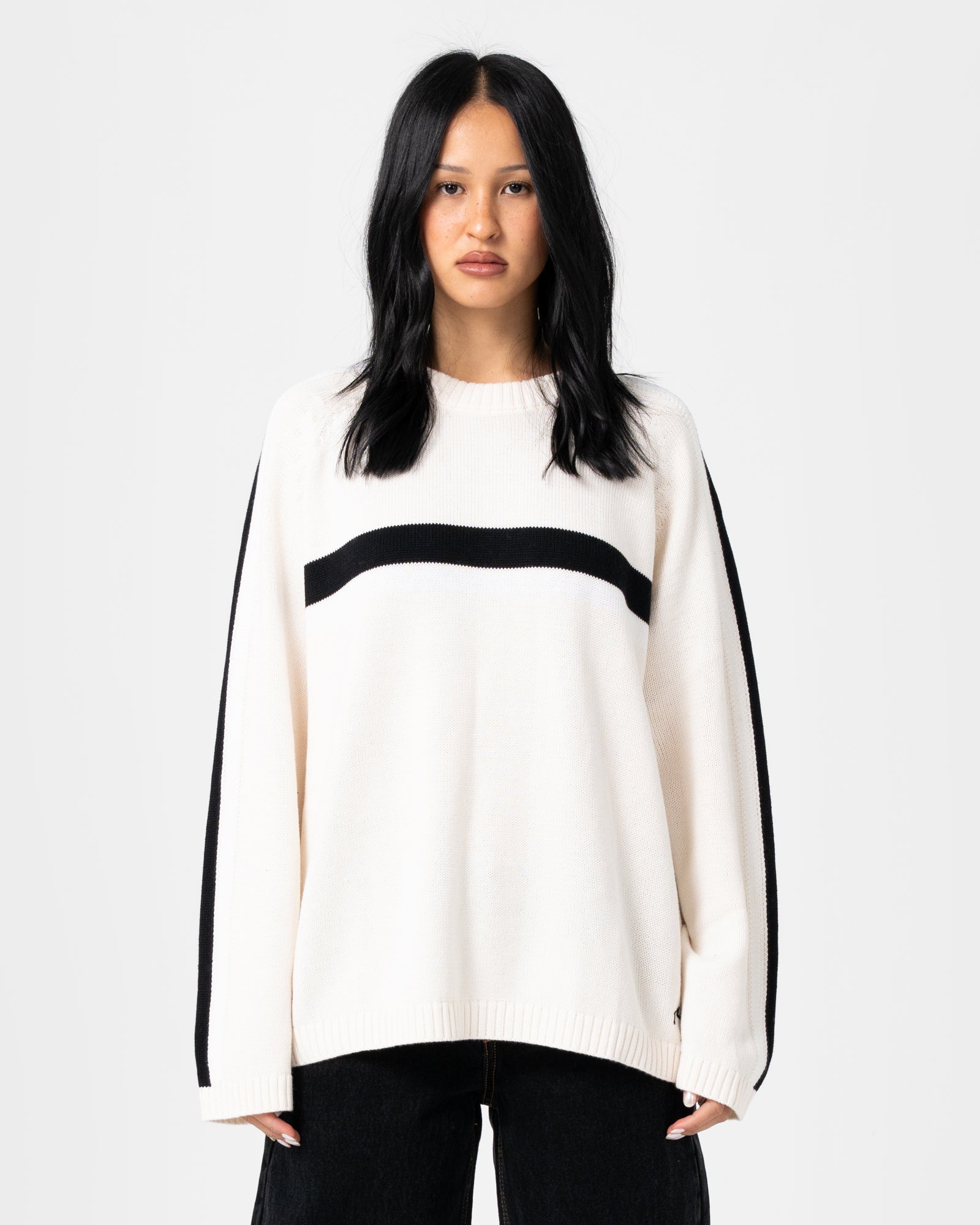 White Lines Long Sleeve Crew Knit
