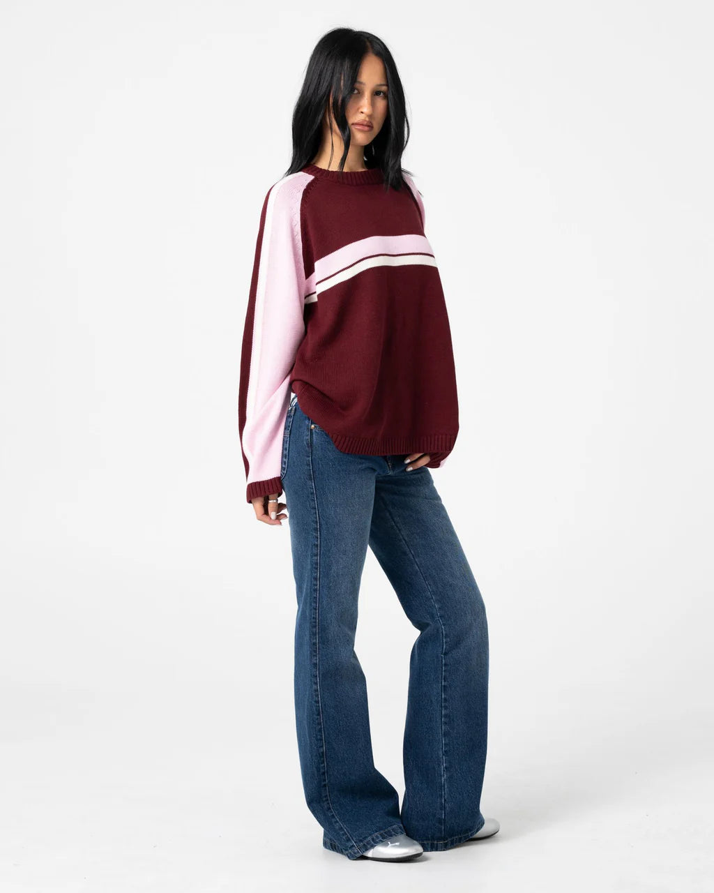 White Lines Two Long Sleeve Knit