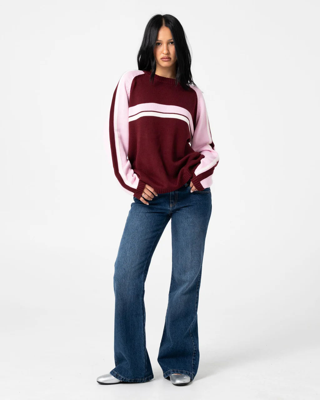 White Lines Two Long Sleeve Knit