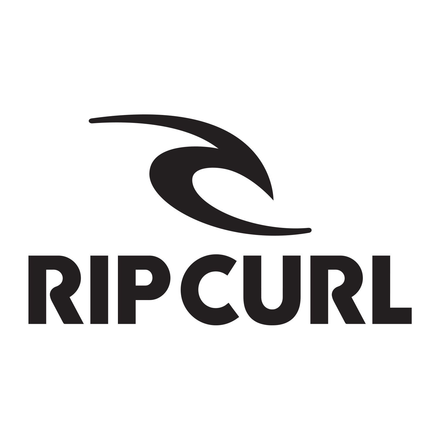 Black Rip Curl logo on white backround
