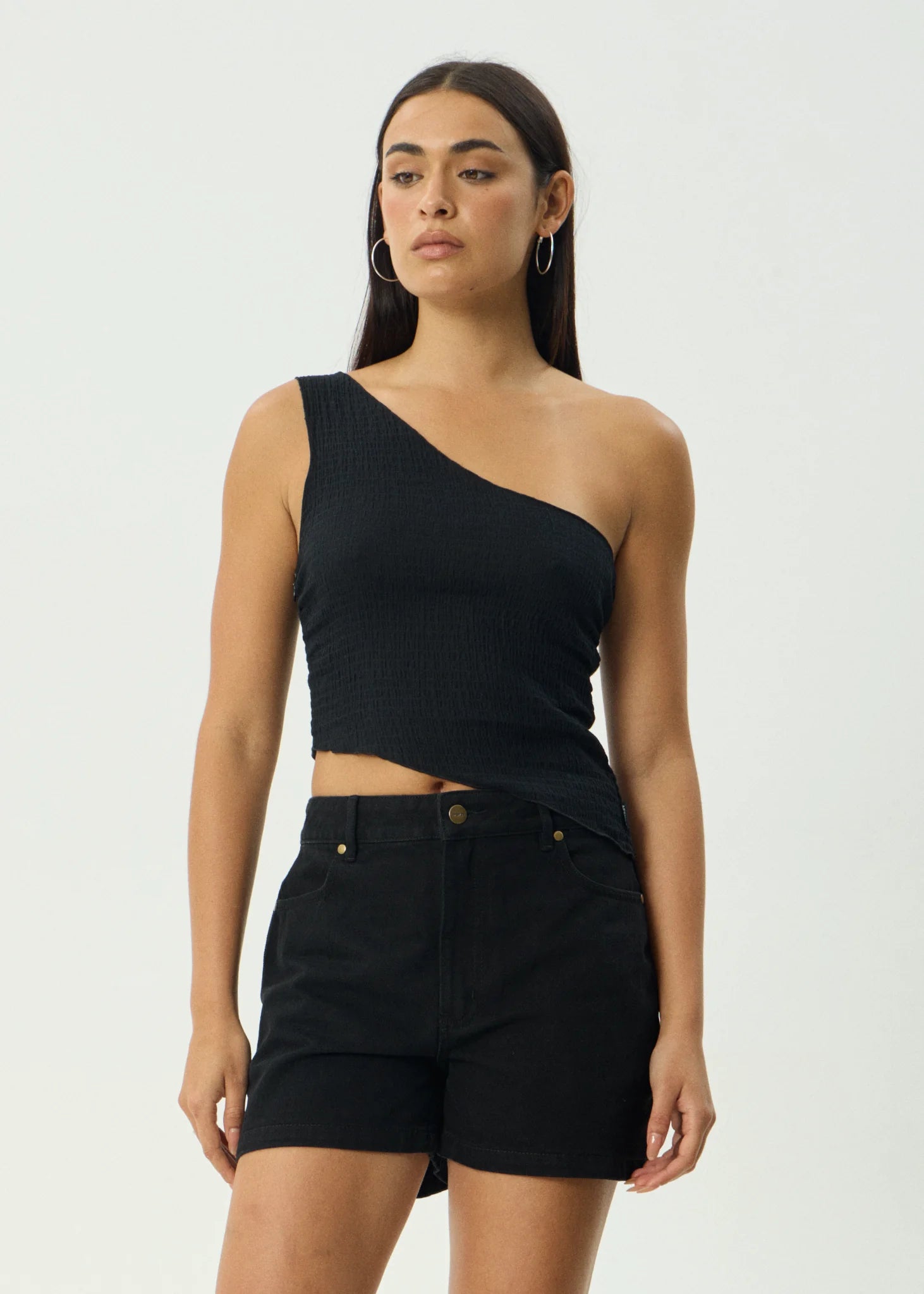 Marina Hemp Seersucker One Shoulder Top