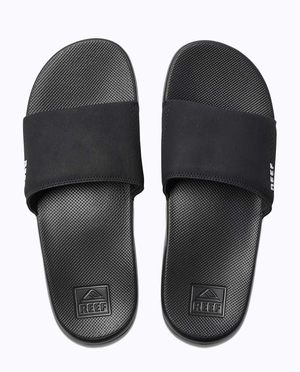 Reef Mens Sandals Cushion Bounce Slides Black/White/Logo Classic Beach Slide for Men 8 