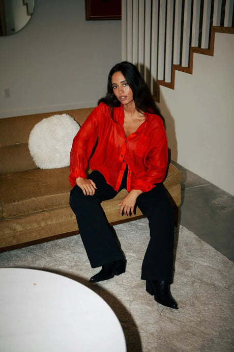 East Side Boxy Long Sleeve Buttondown Red