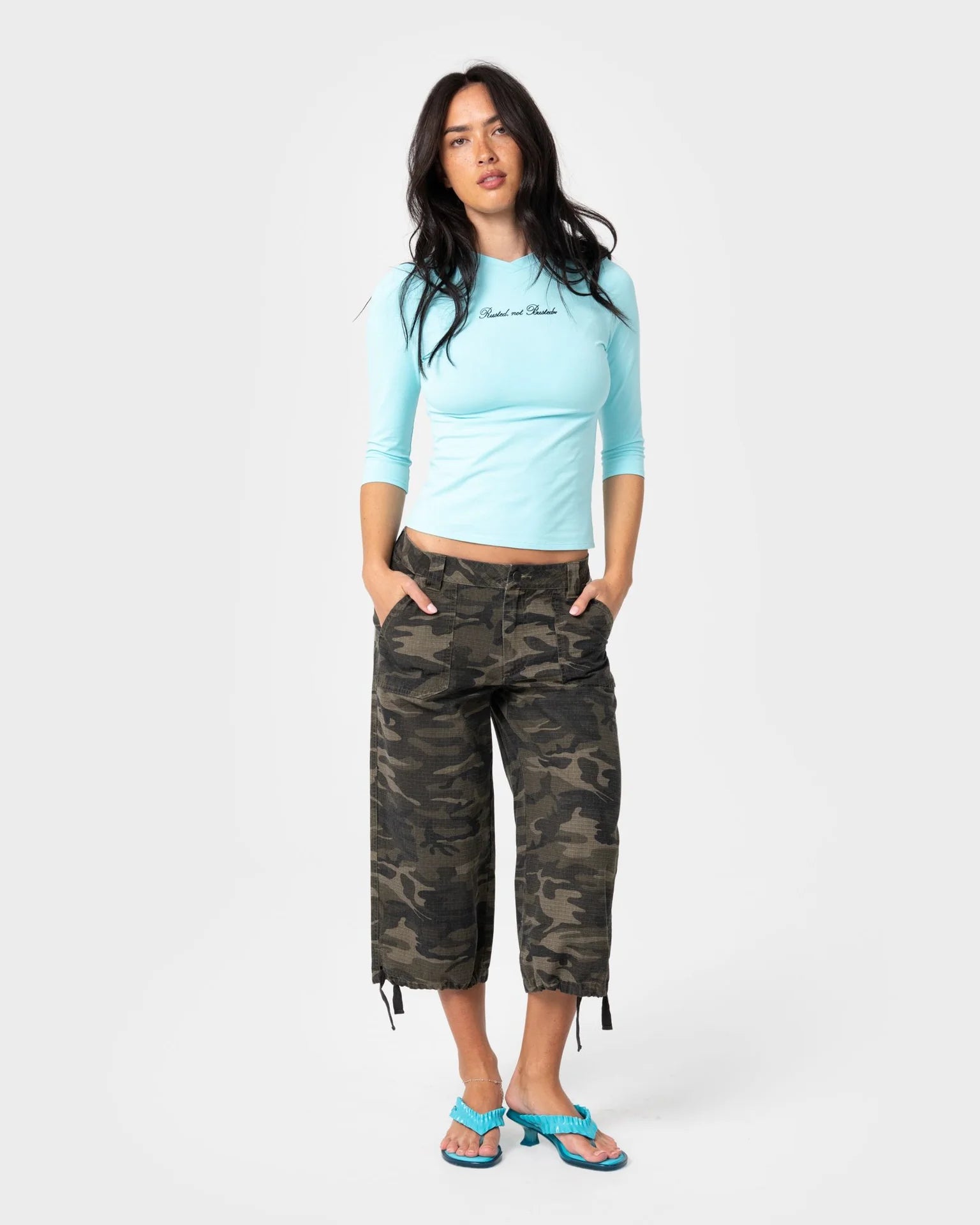 Cameron Camo Low Rise Relaxed Capri Pant