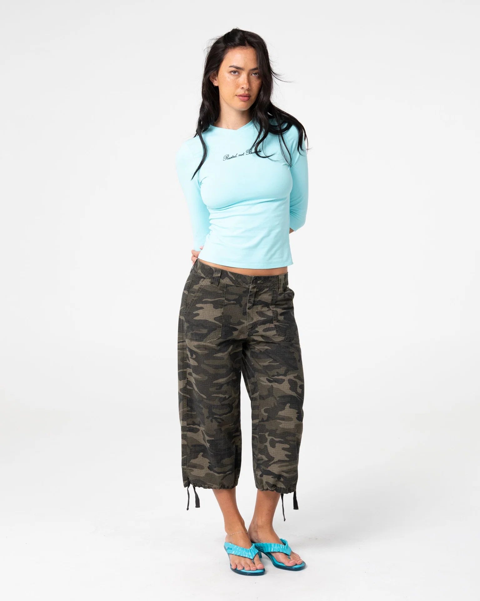 Cameron Camo Low Rise Relaxed Capri Pant