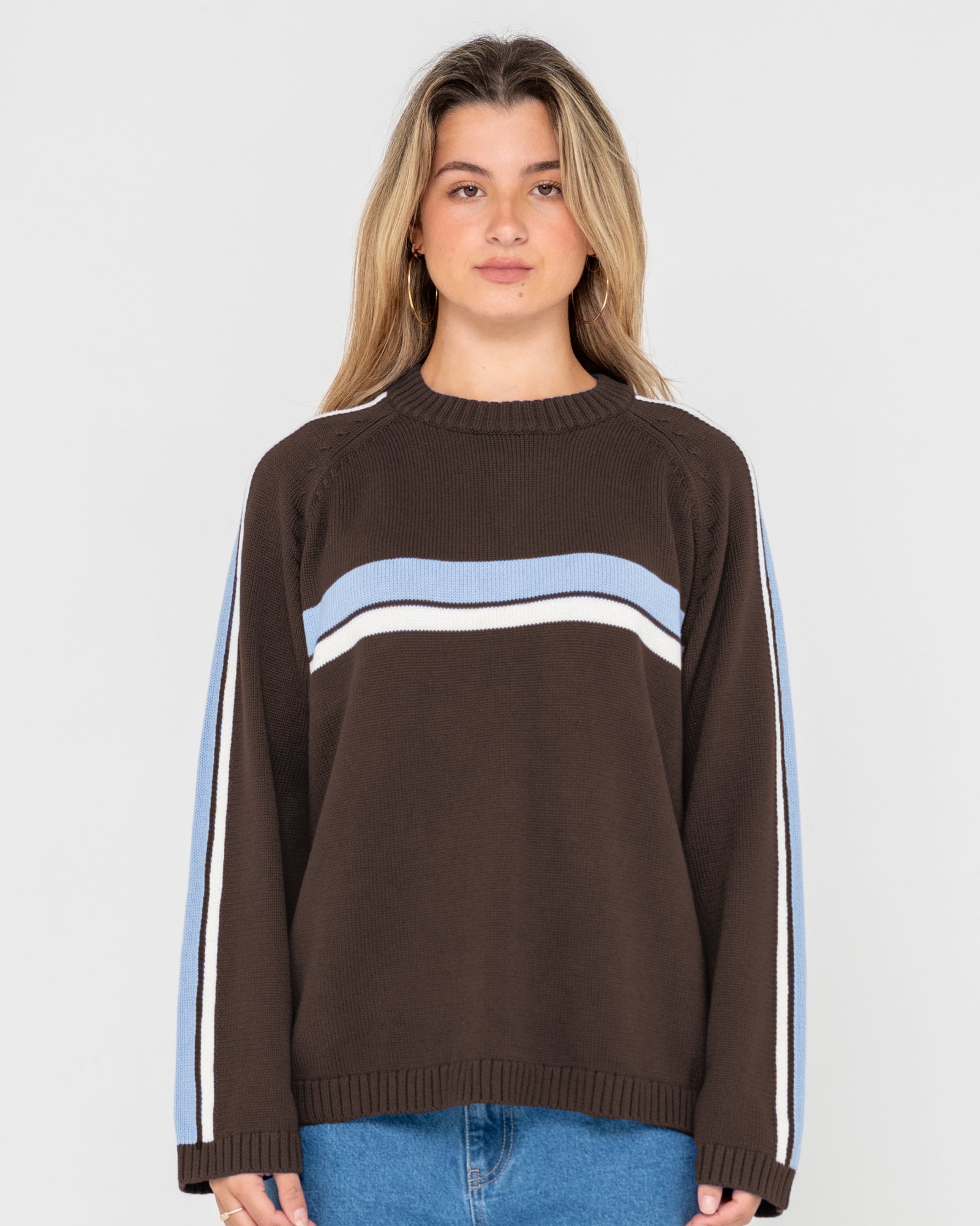 White Lines Long Sleeve Crew Knit