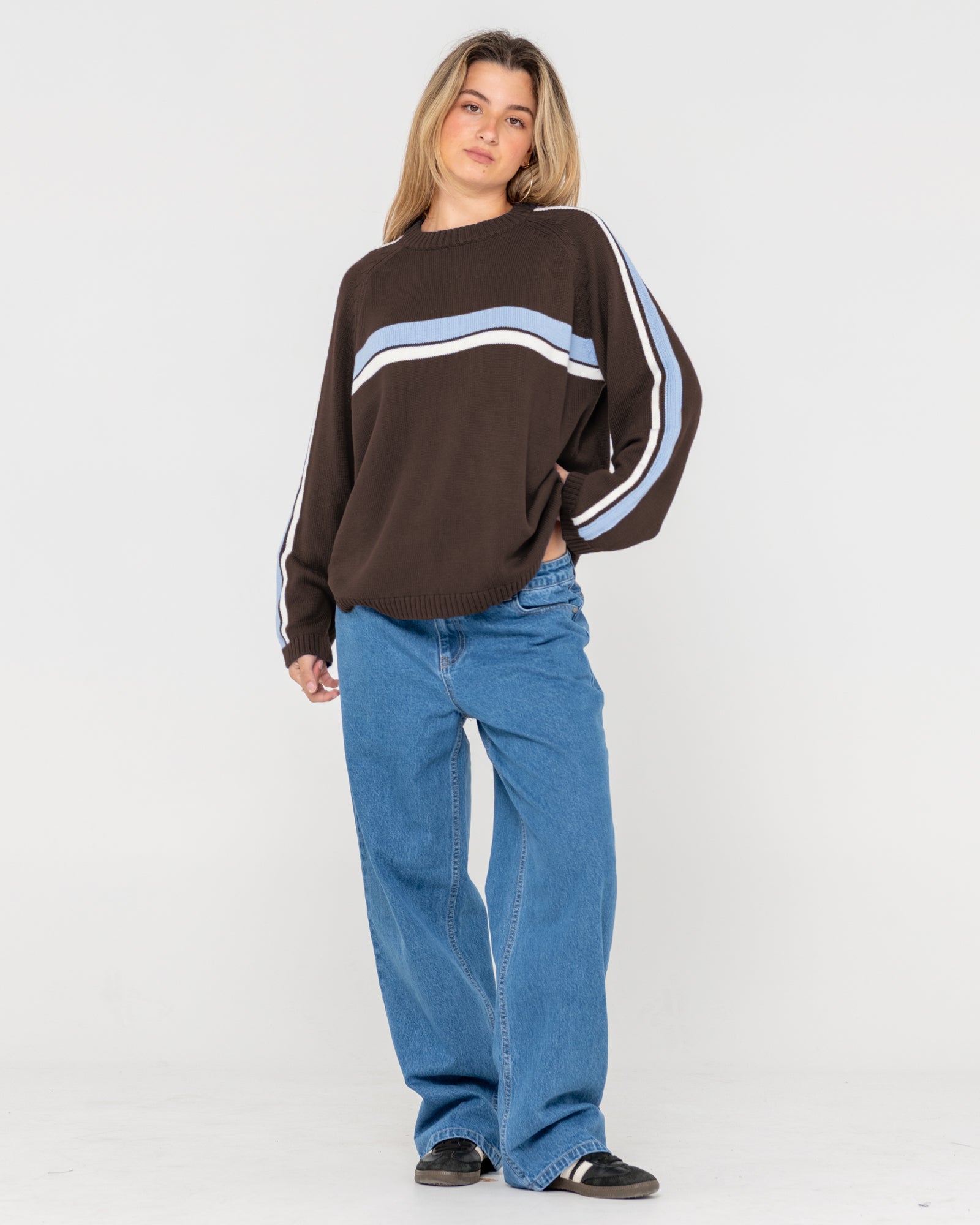 White Lines Long Sleeve Crew Knit