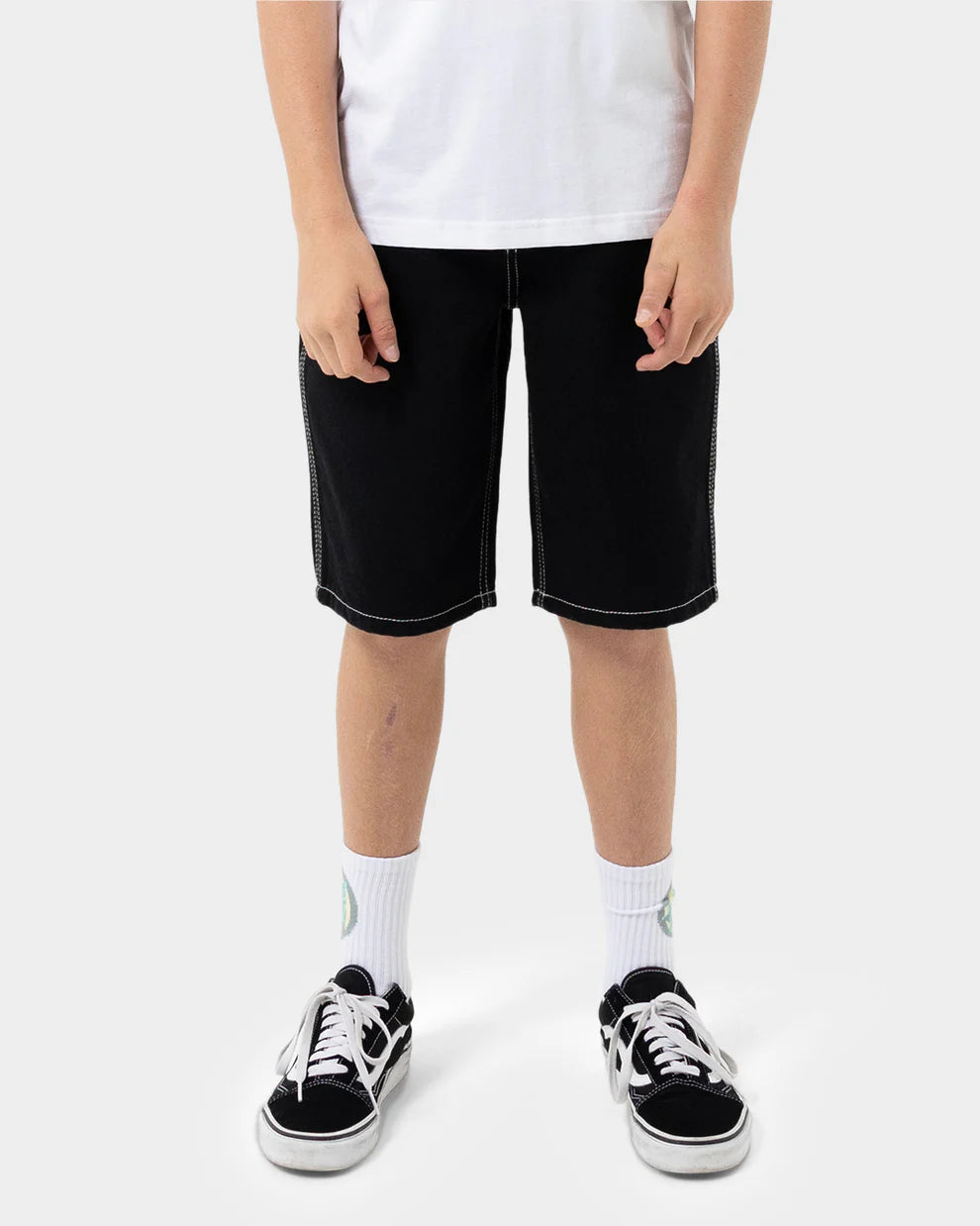 Flamed Collegiate Arch Boys Jean Shorts Black
