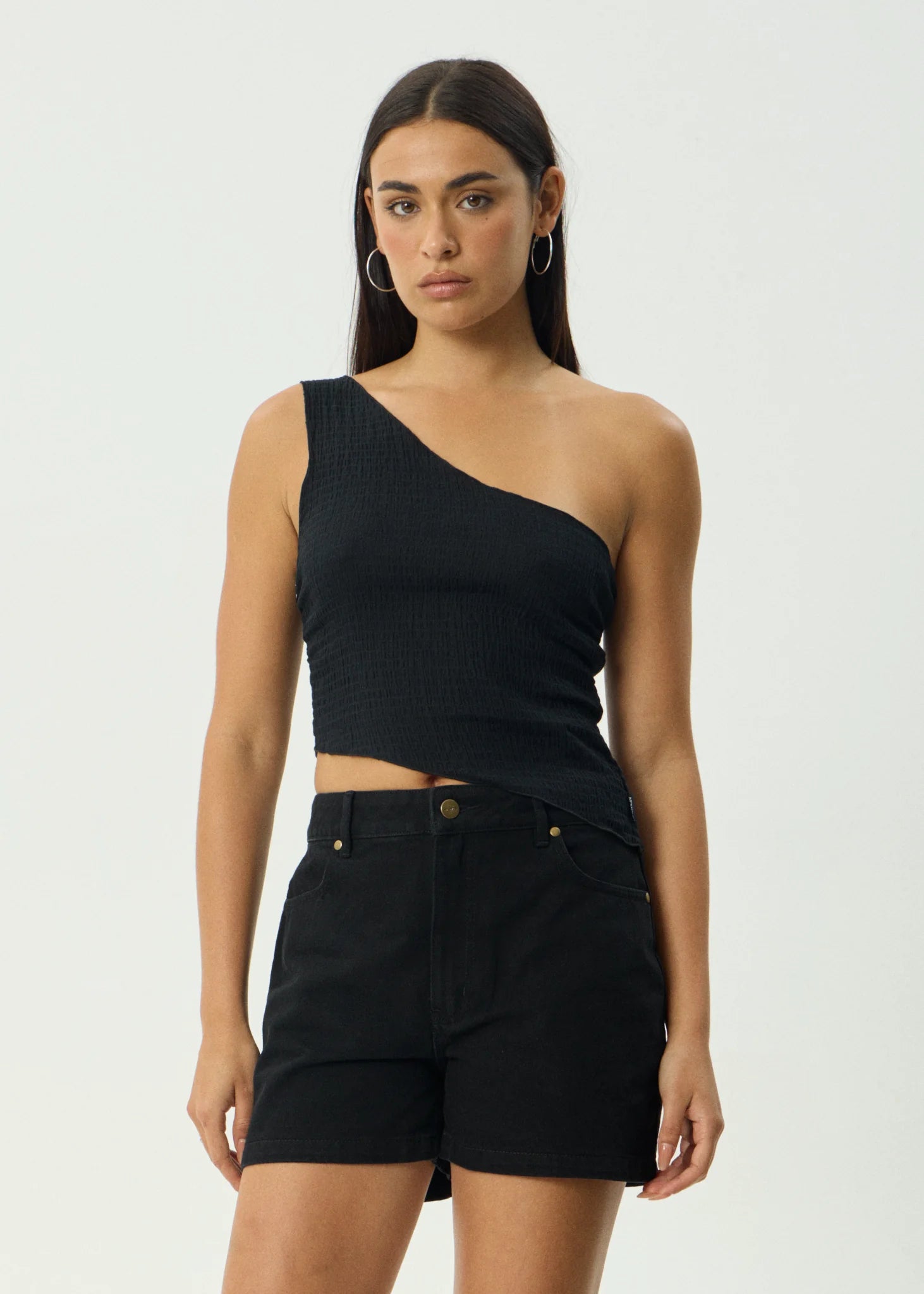 Marina Hemp Seersucker One Shoulder Top