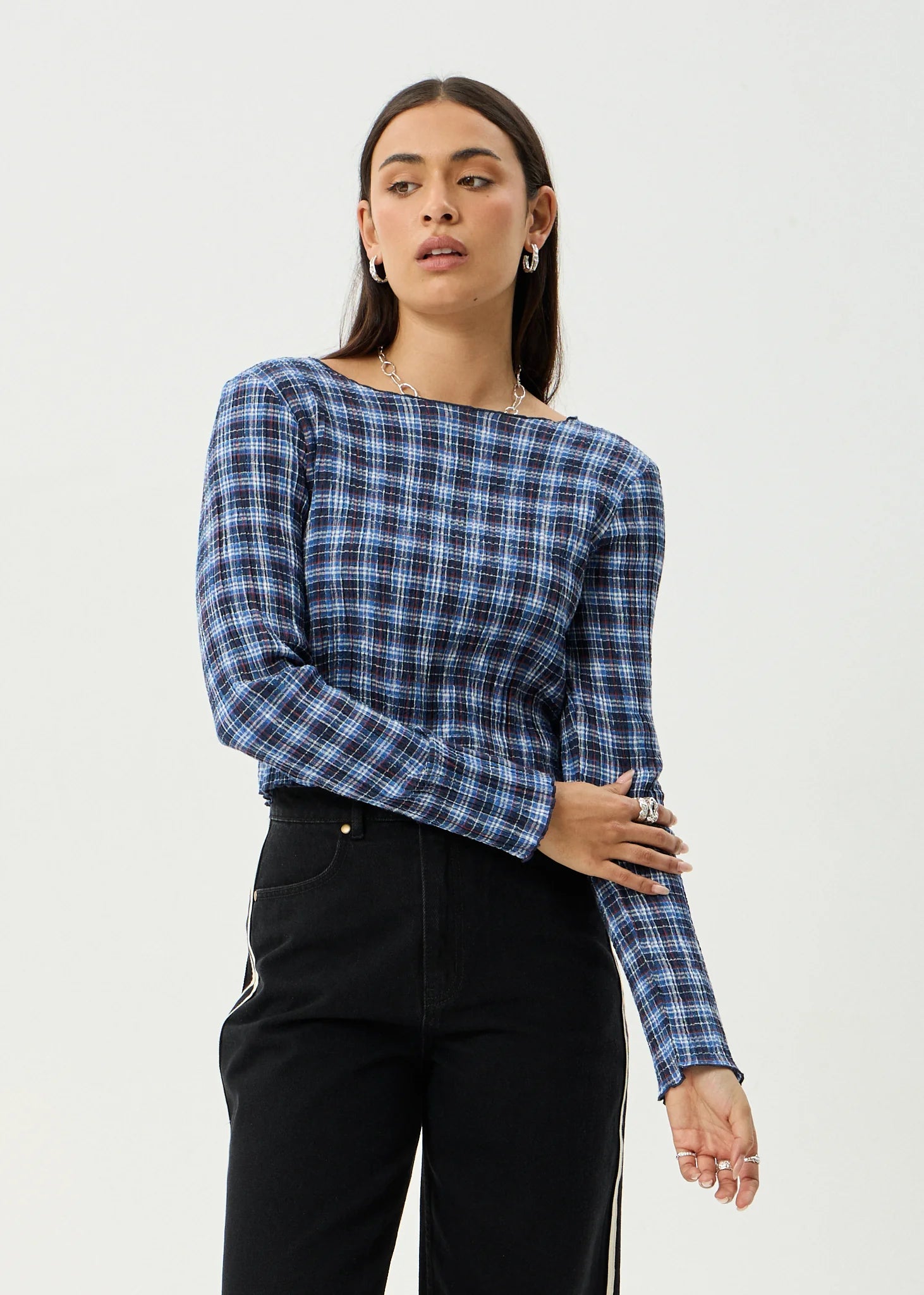 Mountains Seersucker Long Sleeve Top