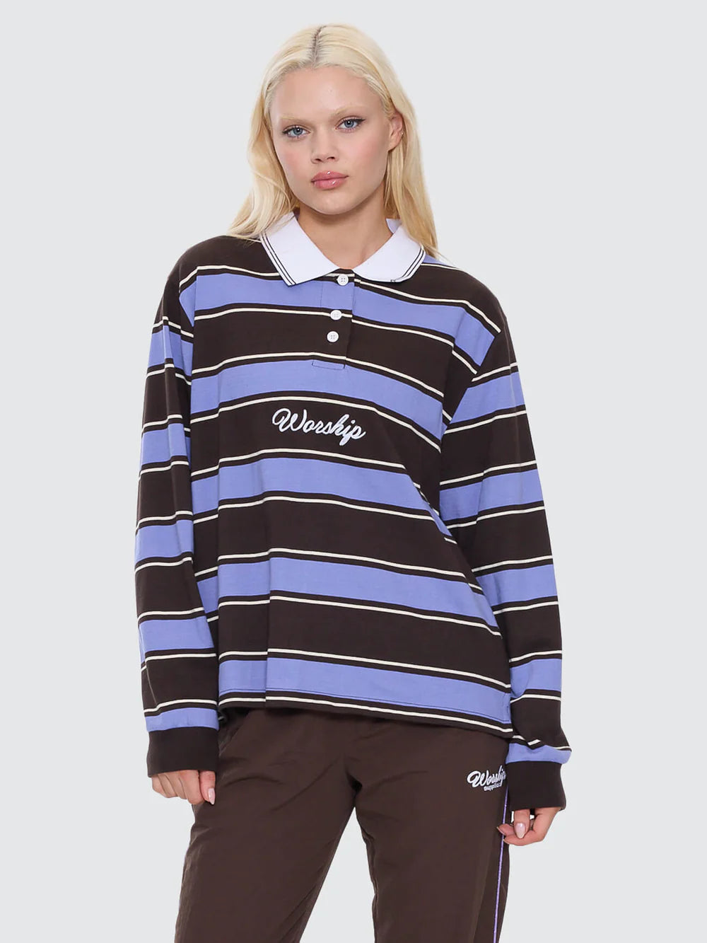 Coed Striped Long Sleeve Polo