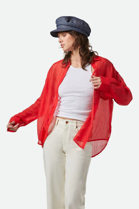 East Side Boxy Long Sleeve Buttondown Red